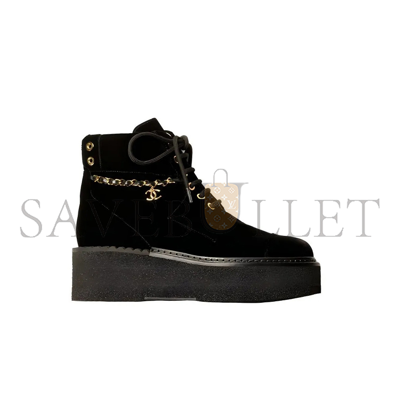 CHANEL LACE-UPS VELVET & METAL BLACK G39332 X56706 94305